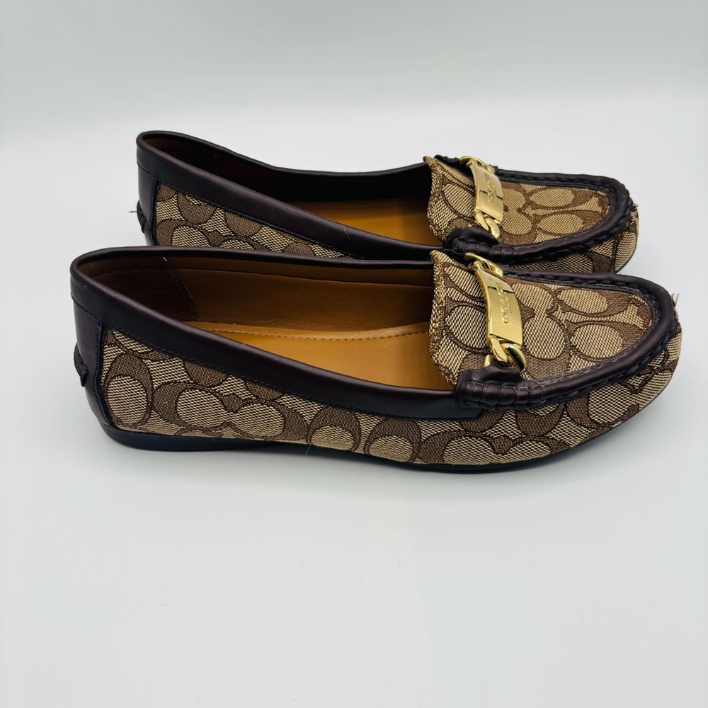 Coach Tan Signature Canvas Loafers with Gold Hardware - Picture 7 of 11